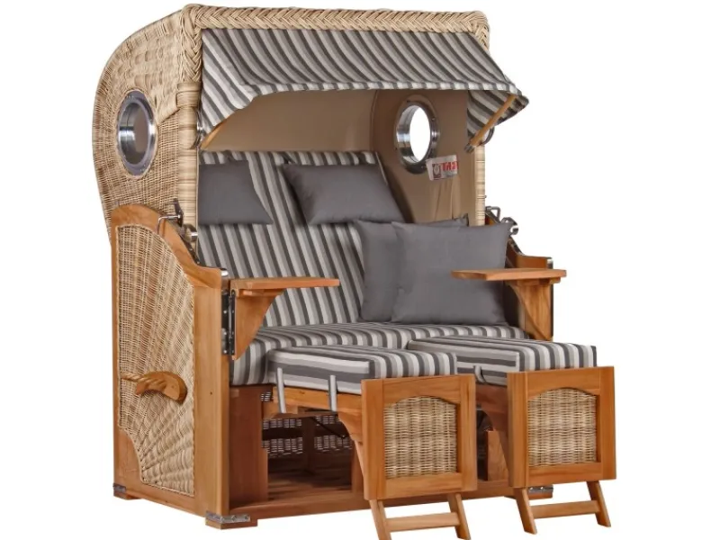 GarWoh Strandkörbe|Strandkorb Rantum Teak PE Shell Dessin 545