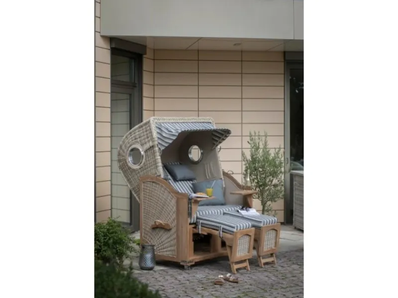 GarWoh Strandkörbe|Strandkorb Rantum Teak PE Shell Dessin 545