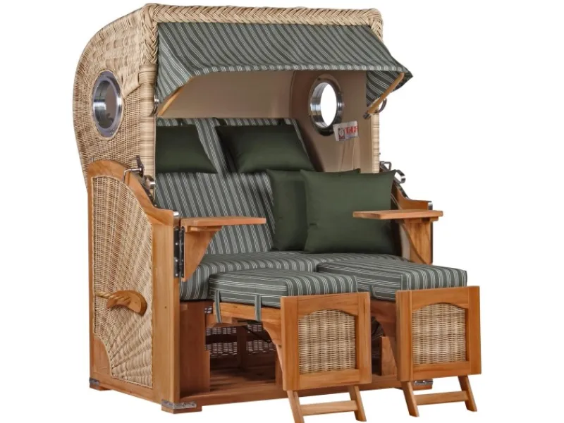 GarWoh Strandkörbe|Strandkorb Rantum Teak PE Shell Dessin 504