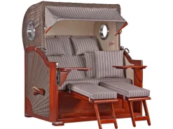 GarWoh Strandkörbe|Strandkorb Westerland Mahagoni Bullauge PE Grey Dessin 501