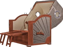 GarWoh Strandkörbe|Strandkorb Westerland Mahagoni Bullauge PE Grey Dessin 501