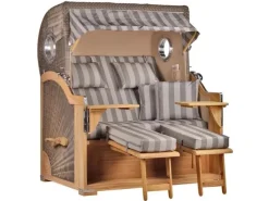 GarWoh Strandkörbe|Strandkorb Westerland Teak Bullauge PE Grey Dessin 537