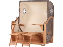 GarWoh Strandkörbe|Strandkorb Westerland Teak Bullauge PE Grey Dessin 537