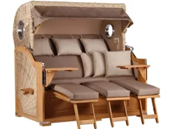 GarWoh Strandkörbe|Strandkorb Westerland XXL Teak Bullauge PE Shell Dessin 534