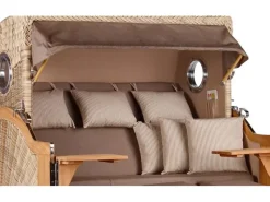 GarWoh Strandkörbe|Strandkorb Westerland XXL Teak Bullauge PE Shell Dessin 534