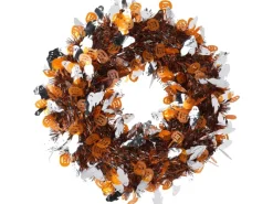 Weitere Anlässe|Glitzernder Halloween-Kranz 38 cm x 38 cm orange/silber und lila/silber