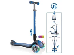 Fitnessgeräte|Globber Elite Deluxe Lights Tretroller Kinder 120/80 mm ABEC 5 3-Rädrig Höhenverstellbar LED-Rollen Dunkel