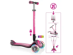 Globber Elite Deluxe Lights Tretroller Kinder 120/80 mm ABEC 5 3-Rädrig Höhenverstellbar LED-Rollen Dunkelblau* Best