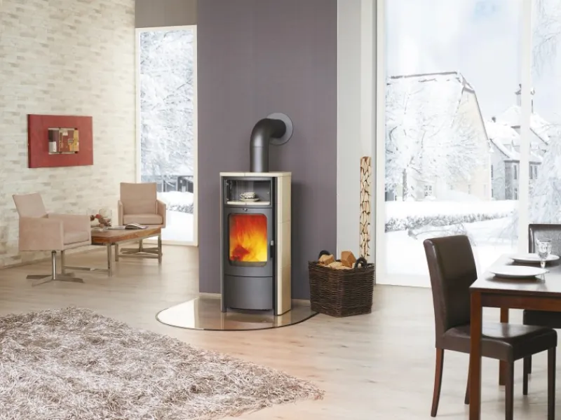 Hark Rechen|Dauerbrand-Kaminofen Opera-B mit Automatik und Teefach Creme 5 kW EEK: A+