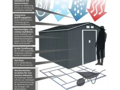 S300 Metall Gerätehaus mit Bodenrahmen 12,5 m³ Satteldach Dunkel*HATTORO Clearance