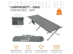Campingbett Klappbar Grau 210x83x46 cm XL Feldbett mit Tragetasche*HAUKI Discount