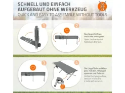 Campingbett Klappbar Grau 210x83x46 cm XL Feldbett mit Tragetasche*HAUKI Discount
