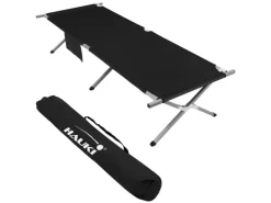 HAUKI Campingzubehör|Sonnenliegen|Campingbett Klappbar Schwarz 210x83x46 cm XL Feldbett mit Tragetasche