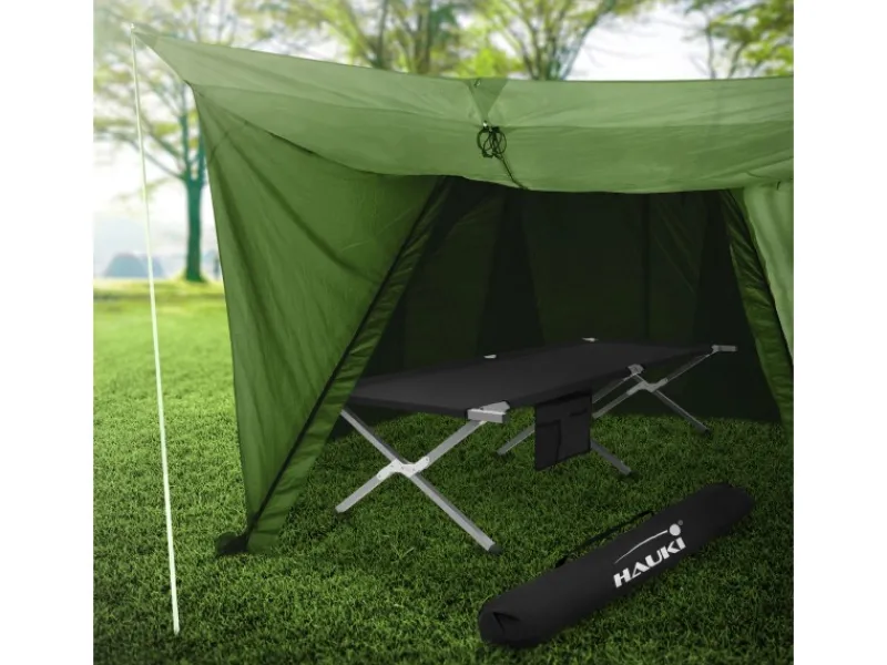 HAUKI Campingzubehör|Sonnenliegen|Campingbett Klappbar Schwarz 210x83x46 cm XL Feldbett mit Tragetasche