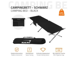 HAUKI Campingzubehör|Sonnenliegen|Campingbett Klappbar Schwarz 210x83x46 cm XL Feldbett mit Tragetasche