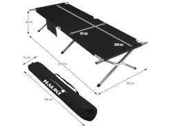 HAUKI Campingzubehör|Sonnenliegen|Campingbett Klappbar Schwarz 210x83x46 cm XL Feldbett mit Tragetasche