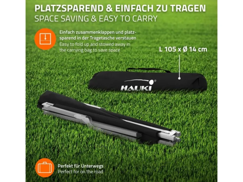 HAUKI Campingzubehör|Sonnenliegen|Campingbett Klappbar Schwarz 210x83x46 cm XL Feldbett mit Tragetasche