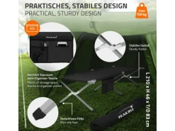 HAUKI Campingzubehör|Sonnenliegen|Campingbett Klappbar Schwarz 210x83x46 cm XL Feldbett mit Tragetasche