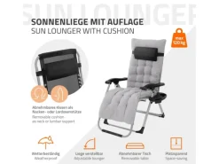 HAUKI Sonnenliegen|Sonnenliege Klappbar Grau Liegestuhl Zero Gravity Outdoor mit Polster