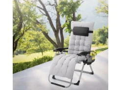 HAUKI Sonnenliegen|Sonnenliege Klappbar Grau Liegestuhl Zero Gravity Outdoor mit Polster