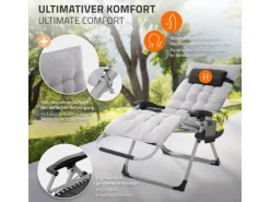 HAUKI Sonnenliegen|Sonnenliege Klappbar Grau Liegestuhl Zero Gravity Outdoor mit Polster