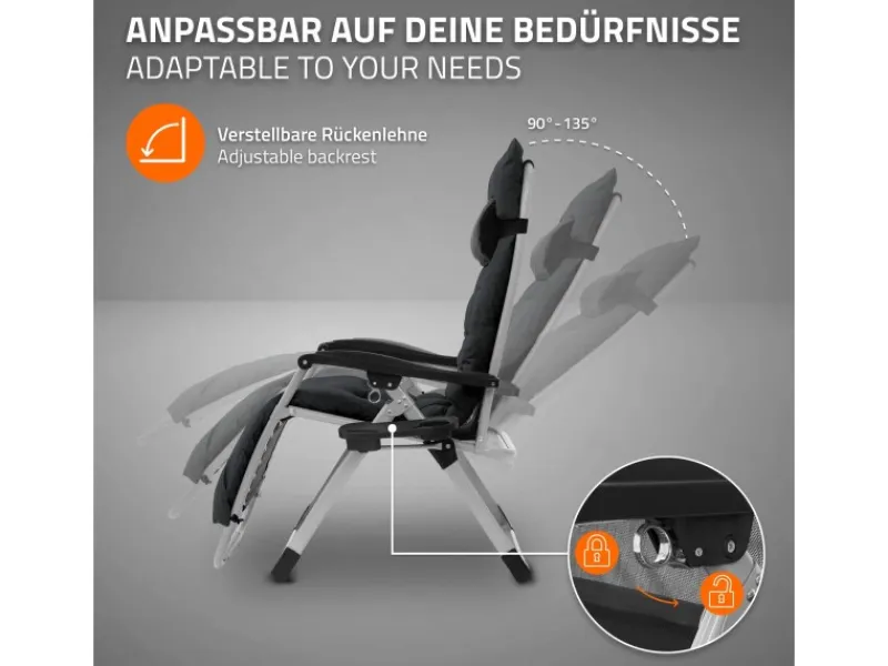 Sonnenliege Klappbar Schwarz Liegestuhl Zero Gravity Outdoor mit Polster*HAUKI Sale