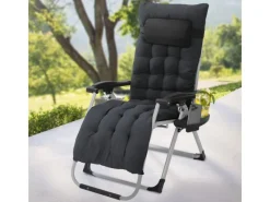 Sonnenliege Klappbar Schwarz Liegestuhl Zero Gravity Outdoor mit Polster*HAUKI Sale