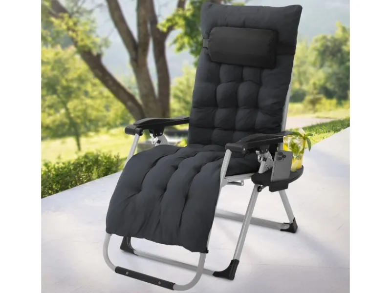 Sonnenliege Klappbar Schwarz Liegestuhl Zero Gravity Outdoor mit Polster*HAUKI Sale