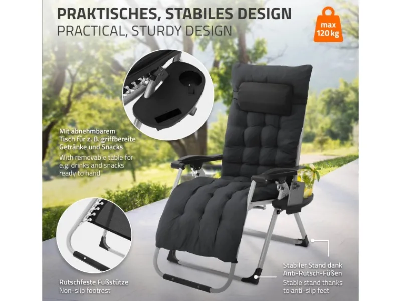 Sonnenliege Klappbar Schwarz Liegestuhl Zero Gravity Outdoor mit Polster*HAUKI Sale