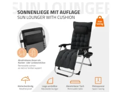 Sonnenliege Klappbar Schwarz Liegestuhl Zero Gravity Outdoor mit Polster*HAUKI Sale