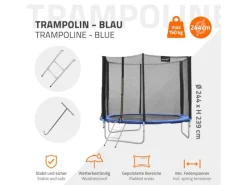 Trampolin Outdoor 244cm Blau GS Geprüft Rundes Gartentrampolin bis 150 kg*HAUKI Sale