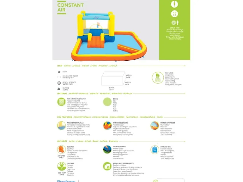 H2OGO!™ Wasserpark Beach Bounce mit Dauergebläse 365 x 340 x 152 cm*Bestway Discount