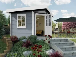 Holz-Gartenhaus Flachdach Lasiert 278 cm x 278 cm* Outlet