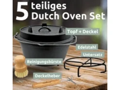 Dutch Oven 9L Eingebrannter Feuertopf aus Gusseisen Inklusive Deckelheber Topfständer und Reinigungsbürste*holz4home Online