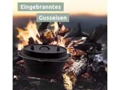 Dutch Oven 9L Eingebrannter Feuertopf aus Gusseisen Inklusive Deckelheber Topfständer und Reinigungsbürste*holz4home Online
