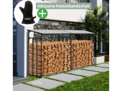 holz4home Kaminholzregale|Kaminholzregal Metall für Außen Anthrazit Pulverbeschichtet Inklusive Ofenhandschuh XL