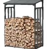 holz4home Kaminholzregale|Kaminholzregal Metall für Außen Anthrazit Pulverbeschichtet Inklusive Ofenhandschuh L
