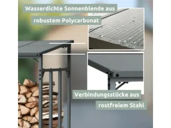 holz4home Kaminholzregale|Kaminholzregal Metall für Außen Anthrazit Pulverbeschichtet Inklusive Ofenhandschuh L