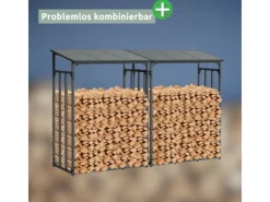 holz4home Kaminholzregale|Kaminholzregal Metall für Außen Anthrazit Pulverbeschichtet Inklusive Ofenhandschuh L
