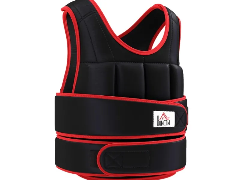 HOMCOM Fitnessgeräte|20 kg Trainingsweste mit Gurten Oxford Metall-Sand Schwarz Rot 60 x 50 cm