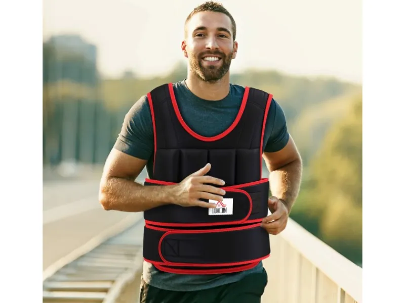 HOMCOM Fitnessgeräte|20 kg Trainingsweste mit Gurten Oxford Metall-Sand Schwarz Rot 60 x 50 cm