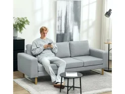 3 Sitzer Sofa für Schlafzimmer 200 x 82 x 78 cm Hellgrau*HOMCOM Sale