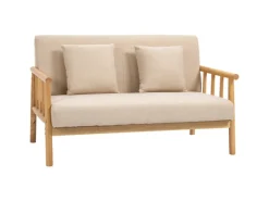 HOMCOM Sitzkissen|2 Sitzer Sofa mit 2 Lendenkissen Holzrahmen Leinenoptik