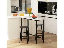 Bartisch mit Barhocker Set 3-Teilig Stahl Weiß Schwarz*HOMCOM