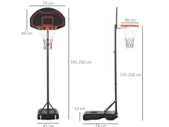 Basketballkorb-Ständer Stahl  PE Schwarz 73L x 49B x 250H cm*HOMCOM