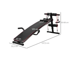 HOMCOM Fitnessgeräte|Sportgeräte|Bauchtrainer mit Widerstandsbänder PVC Schwarz Rot 137,5 x 55,5 x 50-68cm