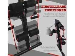 HOMCOM Fitnessgeräte|Sportgeräte|Bauchtrainer mit Widerstandsbänder PVC Schwarz Rot 137,5 x 55,5 x 50-68cm