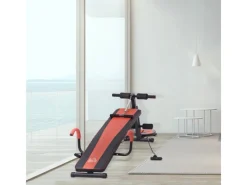 HOMCOM Sportgeräte|Fitnessgeräte|Bauchtrainer Verstellbar mit Widerstand Rot Schwarz 166 x 53 x 60 cm