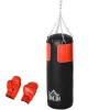 HOMCOM Fitnessgeräte|Boxset mit Boxhandschuhen Gefüllt Set PVC EPE Stahl Schwarz Ø30 x H120 cm