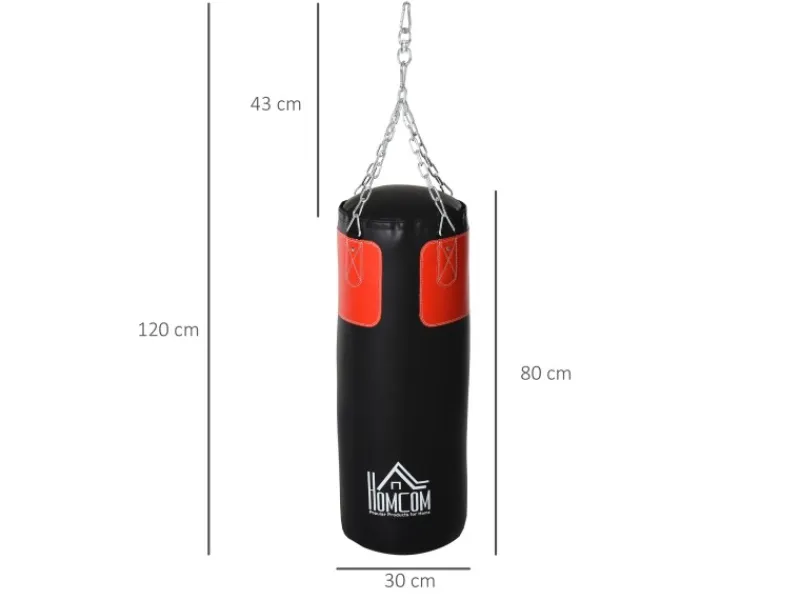 HOMCOM Fitnessgeräte|Boxset mit Boxhandschuhen Gefüllt Set PVC EPE Stahl Schwarz Ø30 x H120 cm